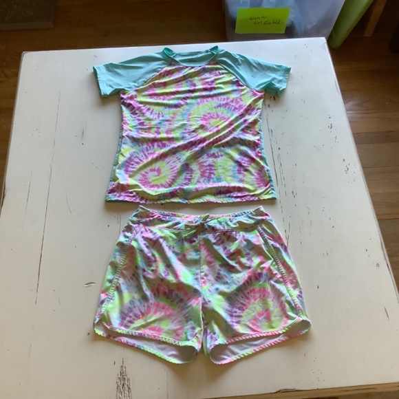 Bundle of 2 Girl’s Land’s End colorburst + tie dyed swimsuits swim wear XL 14 16 - Picture 2 of 11